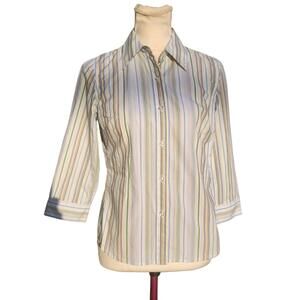 Kate Hill. Multi-Color Striped Button-Down Tailored Shirt | Size: 4